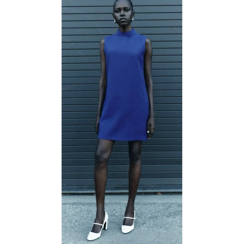 ZARA Sleeveless Mod Retro Mini Dress Blue Medium NEW W Tags Cocktail Women's - Picture 2 of 5